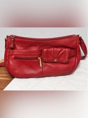 Y2k era Stone Mountain Accessories Red Leather Shoulder bag/ Multi pocket